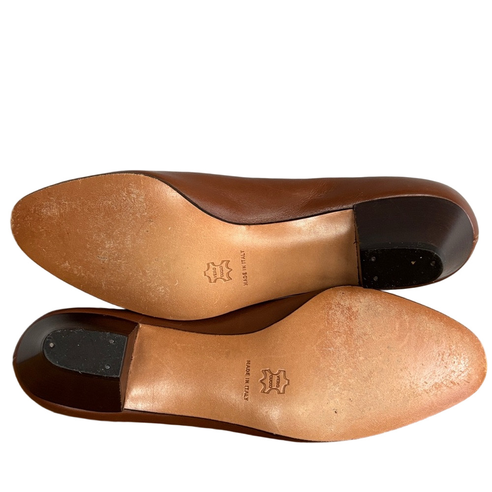 Salvatore Ferragamo Vintage Brown Calfskin Leather Pumps Gold-tone Logo Accent - Picture 8 of 8